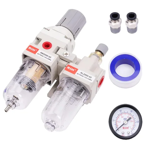 Miniatura 9 de RIH Pneumatics - Regulador de filtro de aire comprimido NPT de 1/2 pulgada, lubricador combinado separador de trampa de agua/aceite, calibre