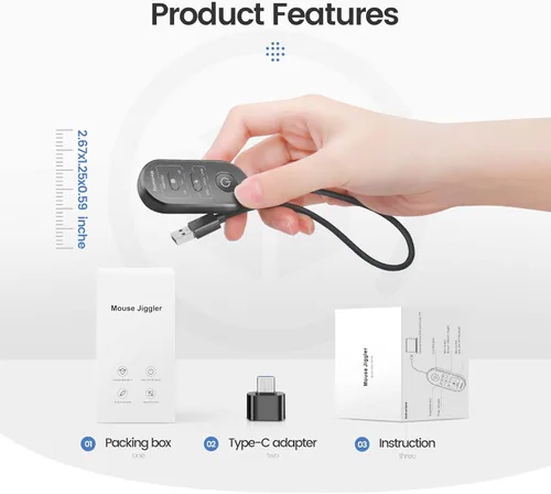 Miniatura 6 de meatanty Mouse Mover USB 3 en 1 con temporizador, selección de modo separado y botón de encendido/apagado, mouse Shaker Wiggler soporta varias