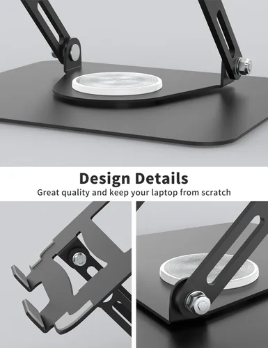 Miniatura 5 de ALASHI Soporte para laptop para escritorio con base giratoria de 360°, soportes ajustables para laptop multiángulo, elevador plegable para laptop