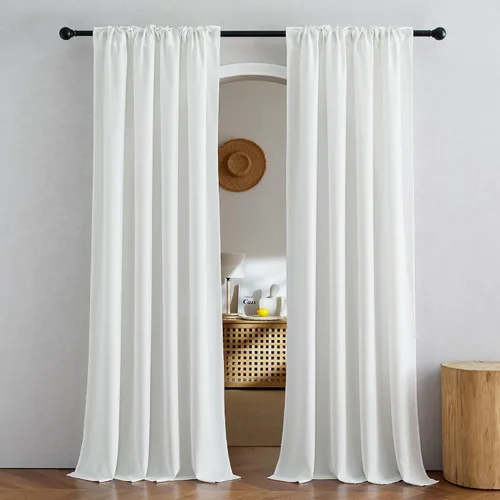 Miniatura 92 de NICETOWN Cortinas de lino grueso para dormitorio, privacidad añadida, bolsillo para barra y pestaña trasera, no se transparentan, mezcla de lino