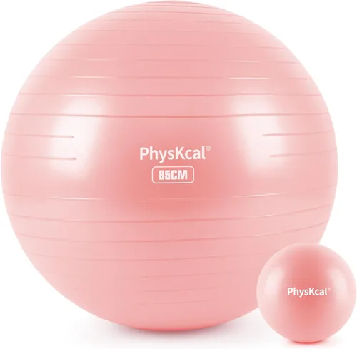 Miniatura 8 de PhysKcal Pelota de yoga para ejercicio, set de pilates, pelota de fitness de 4 tamaños para entrenamiento, parto, embarazo, terapia física - Bomba
