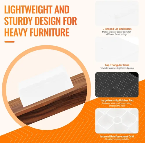 Miniatura 5 de shouwuhho Elevadores de muebles, paquete de 4 elevadores de cama con agarre antideslizante y soporte resistente, elevación de altura de 1 pulgada, 2