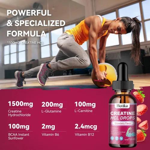 Miniatura 2 de Gotas líquidas de creatina HCL para hombres y mujeres, clorhidrato de creatina con L-carnitina, L-glutamina, BCAA, vitamina B12 y B6