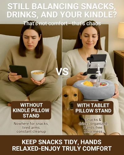 Miniatura 4 de Soporte de almohada Kindle para cama, soporte ajustable para tableta y teléfono para iPad, Kindle, sofá, soporte para aperitivos y bebidas, 50