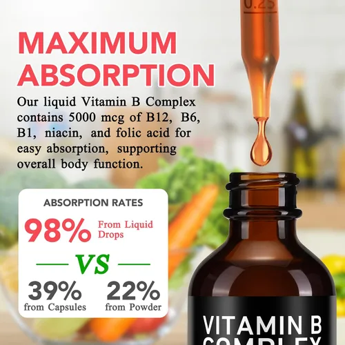 Miniatura 7 de Frovetani - Complejo orgánico de vitamina B para mujeres, 2 unidades líquidas Vitamina B12 Metilcobalamina, vitamina B6, B1, B9, apoyo metabólico