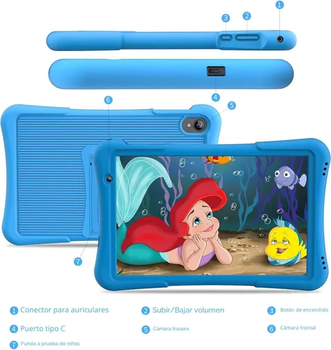 Miniatura 7 de PRITOM Tableta para niños de 10 pulgadas Android 14, 32GB, Quad-Core, 6000mAh, pantalla IPS HD grande, WiFi 6, cámara dual, Bluetooth, Tableta