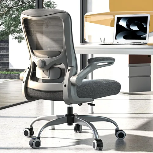 Miniatura 11 de Silla de oficina ergonómica, silla de escritorio con respaldo alto y soporte lumbar ajustable, respaldo de malla transpirable, capacidad de 330 Gris