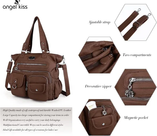 Miniatura 4 de Angel Kiss Monederos y bolso de mano para mujer, bolso de hombro de piel sintética suave para mujer, bolso de mano con asa superior