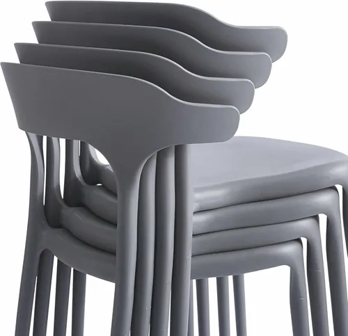 Miniatura 6 de Juego de sillas de comedor apilables modernas, sin ensamblaje, silla de plástico, silla de patio, adecuada para cafés y restaurantes interiores