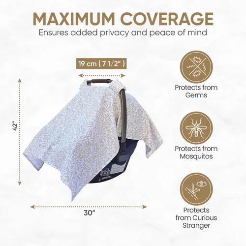 Miniatura 3 de MOZAH Funda de asiento de coche para bebé, hojas beige, 100% muselina orgánica, suave, transpirable y ligera, esencial para asiento de automóvil