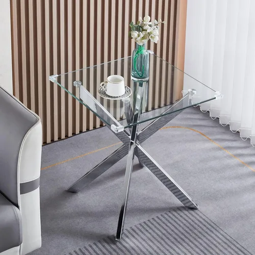 Miniatura 14 de Mesa auxiliar de cristal de 47 pulgadas, mesa central rectangular moderna con parte superior de vidrio templado transparente y patas de metal mesa