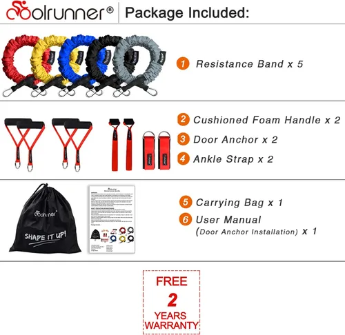 Miniatura 2 de Coolrunner Juego de 14 bandas de resistencia, tubos de ejercicio, bandas de entrenamiento de 20 libras a 40 libras con asas, fundas protectoras