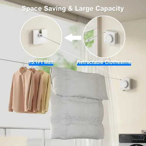 Miniatura 2 de MUSTORN Tendedero retráctil para interiores, línea de ropa para exteriores que no se hunde, línea de ropa resistente para secar la ropa, línea