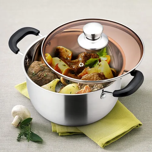 Miniatura 6 de E-far Olla de 3 cuartos de galón, olla de sopa de metal de acero inoxidable con tapa de vidrio para cocinar, saludable y libre de óxido, resistente