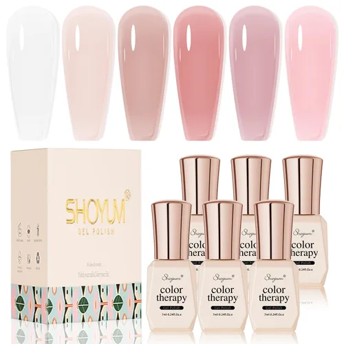 Miniatura 14 de SHOYUM Jelly Nude Juego de Esmalte de Uñas en Gel 6 Colores Neutros Transparentes Rosa Claro Púrpura Kit de Esmalte en Gel Translúcido Removible DIY