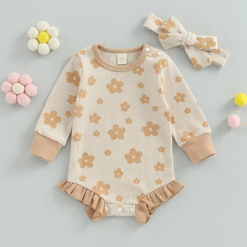 Miniatura 2 de MERSARIPHY Mameluco de manga larga para bebé niña con diadema para otoño e invierno