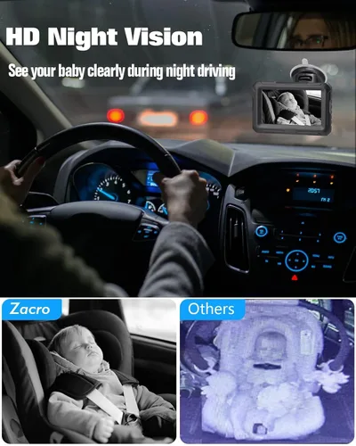 Miniatura 2 de Zacro Cámara de coche para bebé con visión nocturna HD 1080P, 4.3 pulgadas, retrovisores para asiento de automóvil, cámara para bebé mascota, ángulo