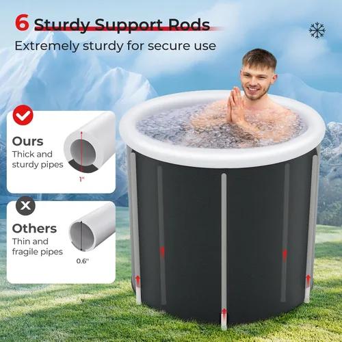 Miniatura 4 de Goplus Bañera de hielo inflable, bañera portátil de terapia de agua fría con cubierta, 6 varillas de soporte resistentes, inflador, bañera de remojo