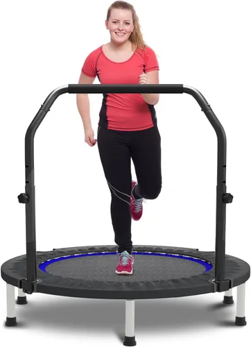 HYD-Parts - Trampolín mini plegable de 40" o 48" para adultos y niños, rebotador de ejercicio con barra ajustable, trampolín de fitness para
