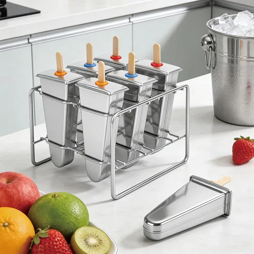 Miniatura 6 de Paquete de 6 moldes de paletas de acero inoxidable, máquina de paletas de hielo reutilizables con soporte, juego de moldes triangulares para helado