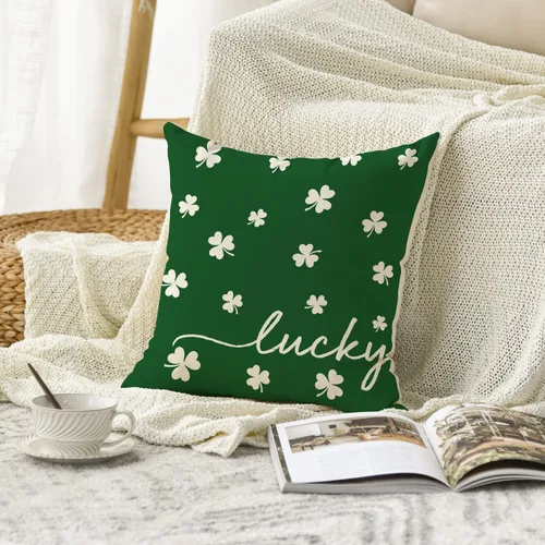 Miniatura 4 de AVOIN colorlife Funda de almohada de trébol de la suerte del día de San Patricio, 18 x 18 pulgadas, funda de cojín verde trébol para decoración