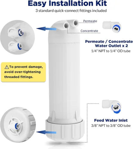 Miniatura 6 de Membrane Solutions Membrana RO de 400 GPD, membrana de ósmosis inversa con carcasa de membrana, accesorios de conexión rápida de 1/4 pulgadas