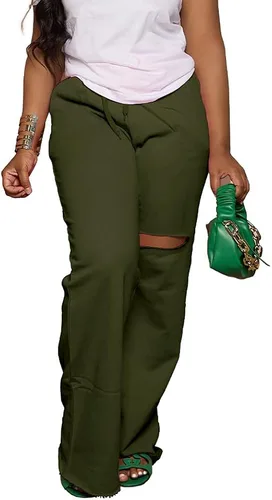 Miniatura 3 de PINSV Pantalones de pierna ancha para mujer, con cordón, holgados, casuales