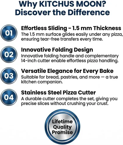 Miniatura 5 de Pala Grande para Pizza de 16 Pulgadas - Pala Extra Grande de Metal para Pizza con Cortador Basculante de Pizza de Acero Inoxidable de 14 Pulgadas