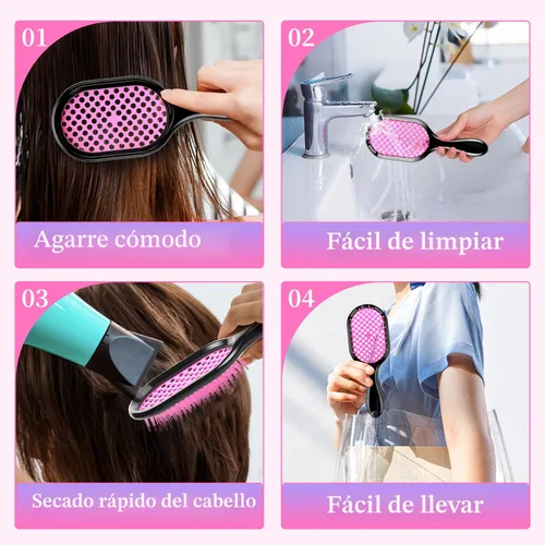 Miniatura 3 de Cepillo desenredante, paquete de 2 cepillos desenredantes, desenredante suave y eficaz en tipos de cabello frágil húmedo o seco, ultraligero, Rosa