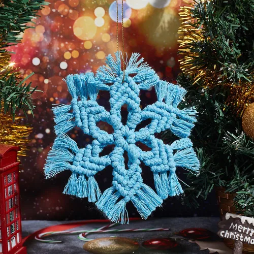 Miniatura 4 de INFUNLY Juego de 4 kits DIY de copo de nieve de macramé Adornos de ornamento de macramé floral bohemio para Navidad Colgante de pared de copo