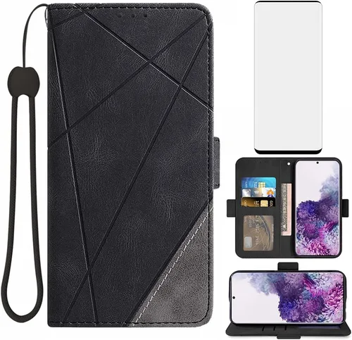 Asuwish Compatible con Samsung Galaxy S20 Plus Glaxay S20+ 5G - Funda tipo cartera y protector de pantalla de vidrio templado con tapa para Gaxaly