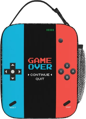 Miniatura 3 de Lonchera aislada para videojuegos, lonchera para niños y niñas, reutilizable, portátil, con asa desmontable (rojo neón y azul)