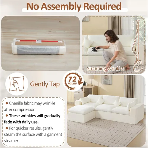 Miniatura 5 de Sofá modular sin hueso de 115 pulgadas, sofá modular modular con otomana, tapizado de gran tamaño, convertible, cómodo sofá de felpilla de 4 plazas