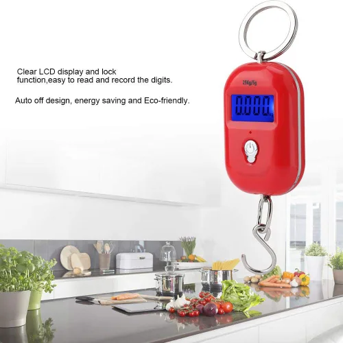 Miniatura 3 de Mini báscula electrónica, báscula de pesaje de pescado, portátil, 55.1 lbs/5G, báscula colgante digital, llavero de bolsillo, gancho