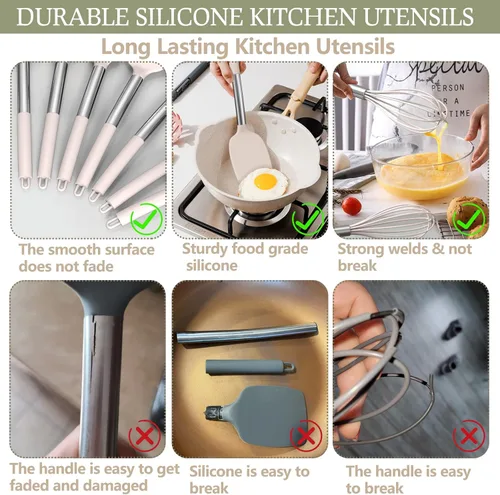 Miniatura 5 de Umite Chef - Juego de utensilios de cocina de acero inoxidable, 15 piezas, utensilios de cocina antiadherentes, espátula, utensilios de cocina, Caqui