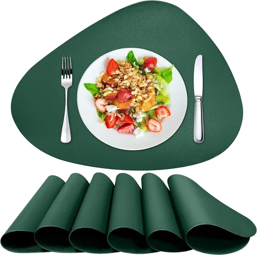 Miniatura 18 de Herda Juego de 6 manteles individuales para mesa de comedor, de piel sintética, lavables, manteles individuales para mesa redonda, para cocina, Gris