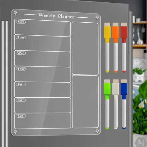 JonXon Tablero magnético de menú acrílico de 8 x 12 pulgadas para cocina, calendario semanal acrílico para refrigerador, planificador de comidas