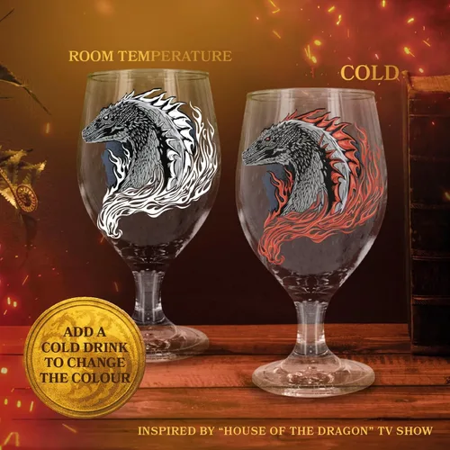 Miniatura 2 de Paladone House Of The Dragon - Copa de cristal que cambia de color (10.2 onzas líquidas), mercancía y regalo de Juego de Tronos, novedad medieval