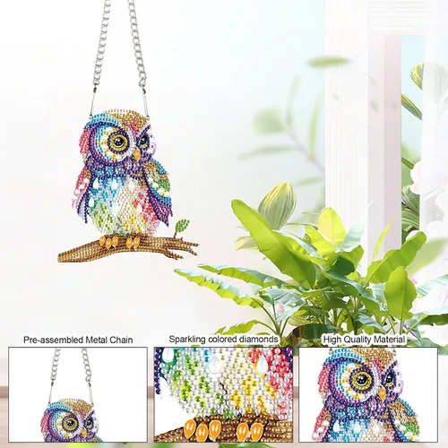 Miniatura 5 de Kit de Colgante de Pintura de Diamante de Búho de AiYuanzsh, 19 cm, Acrílico, Montaje en Pared, Manualidades de Mosaico, Decoración del Hogar