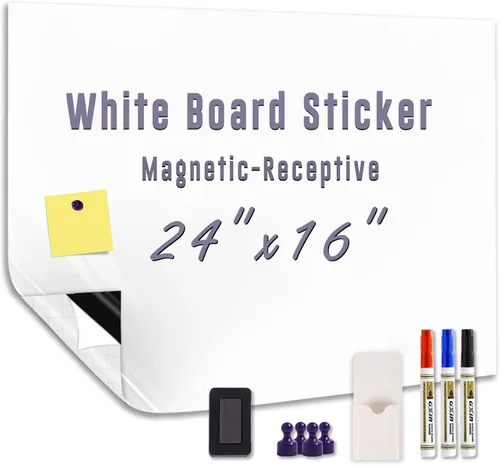 Miniatura 13 de Pizarra magnética grande de borrado en seco para pared, parte trasera adhesiva y sin fantasmas, 72 x 40 pulgadas, pizarra de borrado en seco