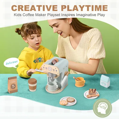 Miniatura 4 de Pithfor Juguete para cafeteras de madera para niños, electrodomésticos de cocina y accesorios de juguete para niños pequeños, regalo para niñas