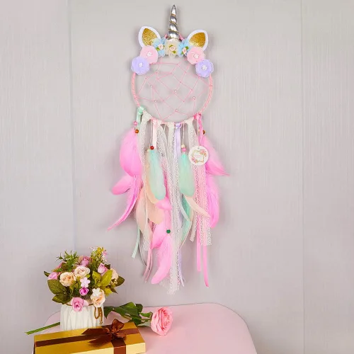 Miniatura 4 de QtGirl Atrapasueños para niños, decoración de pared de unicornio para dormitorio de niñas, decoración de flores para colgar en la pared