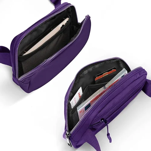 Miniatura 6 de Cangurera cruzada para mujer, mini bolsa para cinturón de 1 litro con correa ajustable de 32 a 51 pulgadas, bolsa de cintura pequeña para viajes