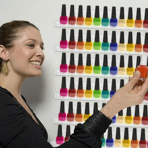 Miniatura 4 de Paquete de 6 estantes de esmalte de uñas, estante organizador montado en la pared con inserciones de extremo antideslizantes extraíbles, soporte