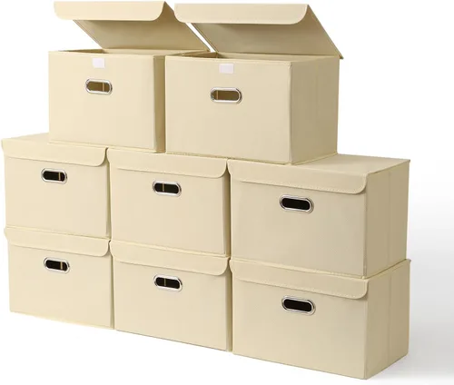 Miniatura 50 de STOREONE Contenedores de Almacenamiento de Tela en Forma de Cubo Plegables, Organizador Contenedor Cesta Plegable con Tapas y Asas de Metal