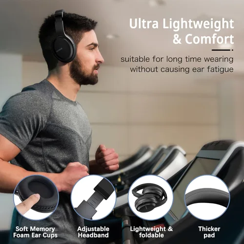Miniatura 2 de AMORNO Auriculares Bluetooth sobre la oreja, 68 horas de reproducción, auriculares inalámbricos con micrófono, auriculares estéreo HiFi plegables