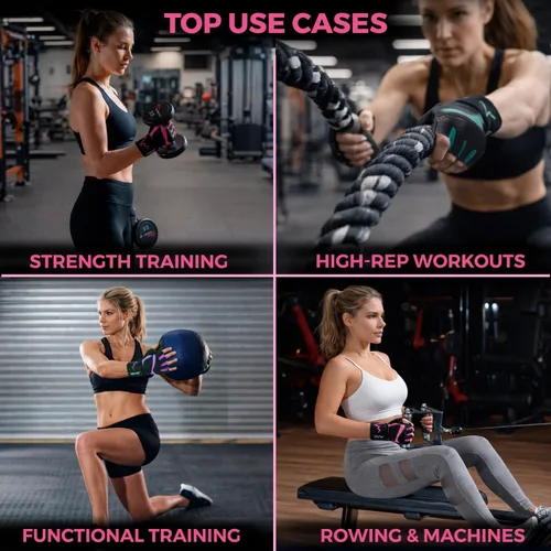 Miniatura 7 de MhIL Guantes de entrenamiento para mujer – Guantes de gimnasio transpirables para mujer con protección de palma y agarre mejorado – Guantes