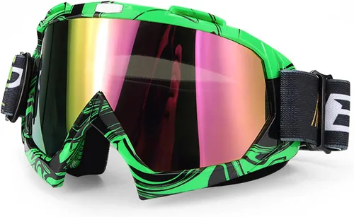 ATV Ciclismo Motocicleta Gafas de Moto Bendable Anti-Reflexión Esponja Acolchado Gafas de esquí KG9 Lente verde teñido negro