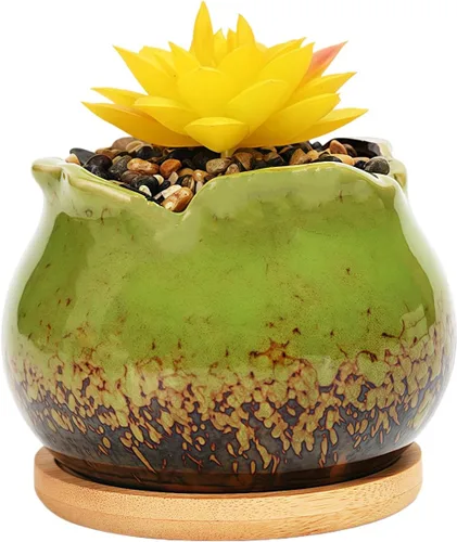 Miniatura 28 de Bonita maceta circular de cerámica para decoración del hogar y jardín, suculentas, cactus, maceta no incluida (azul, 3.19 pulgadas)