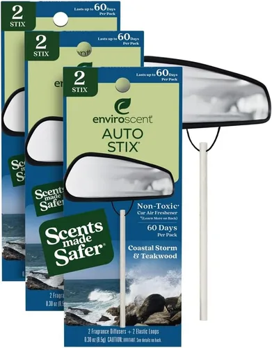 Enviroscent Ambientador de coche no tóxico (tormenta costera y madera de teca) Ambientador natural para coche | Difusor de aceite esencial | Aroma